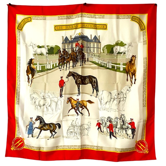 Hermes Vintage Scarf Carre 90” LES HARAS Nationaux” Red - Picture 1 of 16